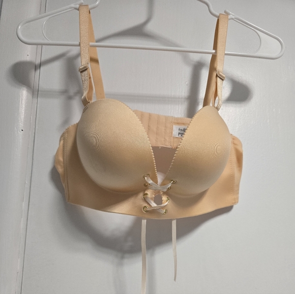 fallsweetus Other - Women's Nude Lace-Up Push-Up Bra